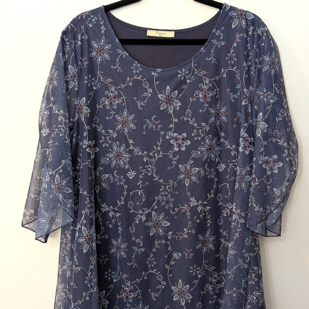 Cestyle Women's Floral Sheer Blouse – Size 2XL